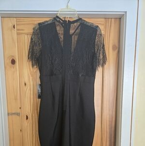 Venus Lace And Stretchy Knee Length Mermaid Sexy Black Dress NWT Size L